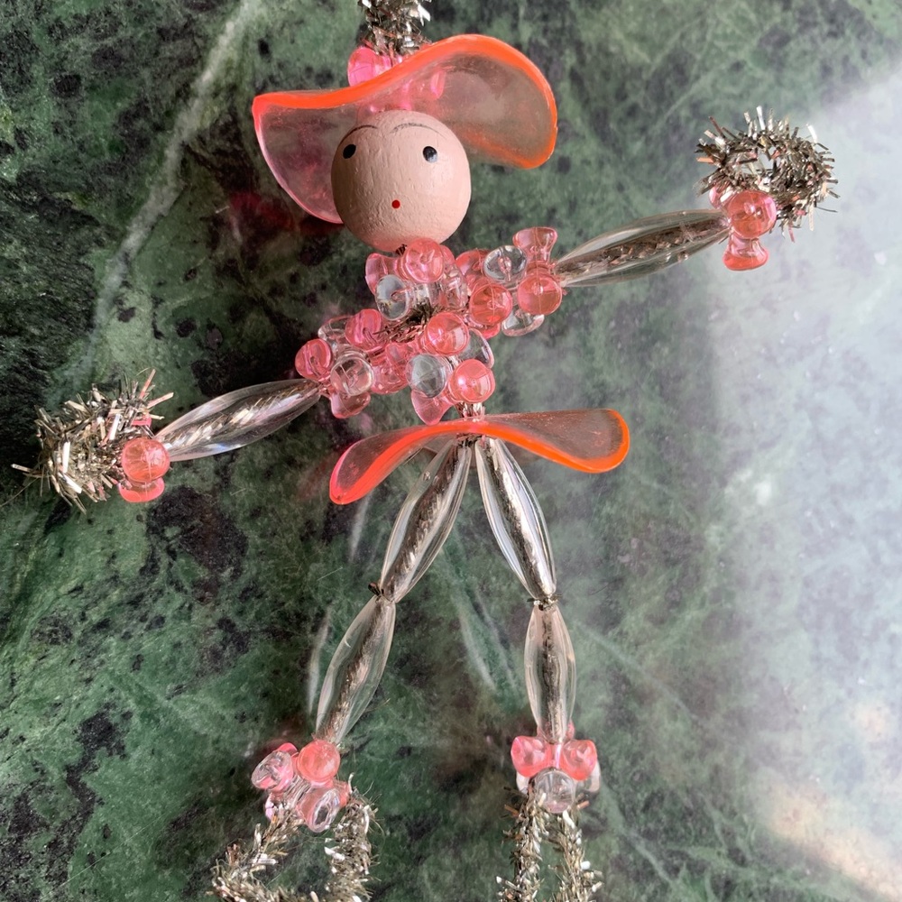 Vintage 1970s Bead and Pipe Cleaner Ice Skater Christmas Ornament